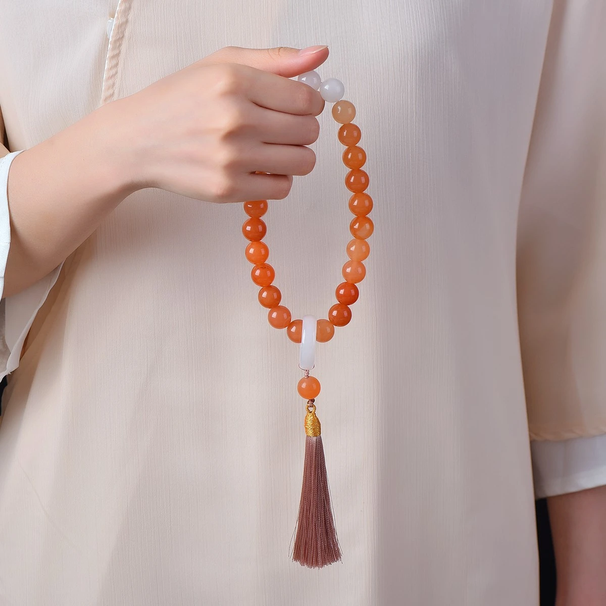 

12mm Natural Nephrite Jade Bracelet Men Women Healing Gemstone Fine Jewelry Genuine Chinese Hetian Jade 18 Beads Tassel Bracelet