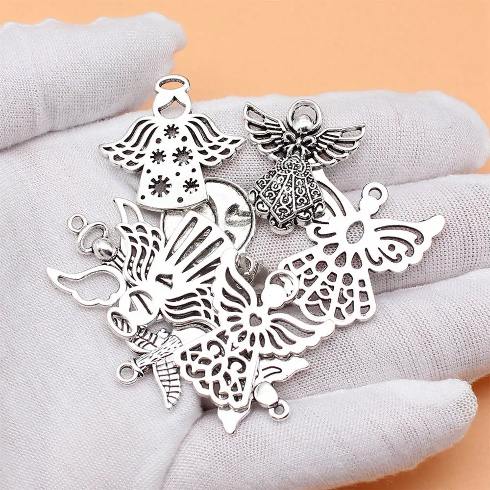 10pcs/lot Antique Silver Color Angel Charms Collection For Jewelry Making Findings