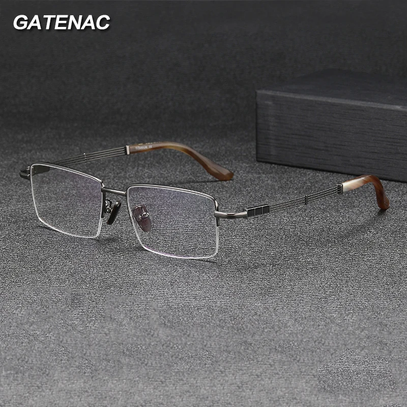 Natural Horns Handmade Pure Titanium Glasses Frame Men Square Prescription Eyeglasses Frame Retro Luxury Brand Designer Eyewear