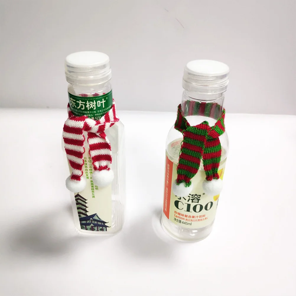 Bufanda de muñeco de nieve en miniatura, pañuelo tejido para rascar Navidad, botella decorativa para mascota pequeña, 5 uds.