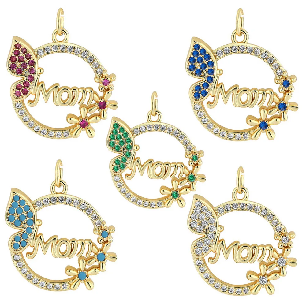 Pendentif en Forme de Cœur Rond en Molleton de Fleurs, Lettres de MoM Jules, Papillon, pour Bijoux de Direction, Bracelet, Collier, en Émail CZ, Fourniture d'Accessoires