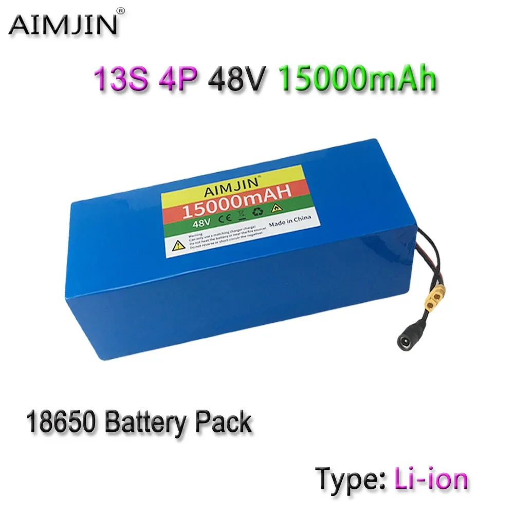 

18650 13S4P 48V 15000mAh Lithium Battery Pack,for Electric Scooter Bicycle Li-ion Replacement Batteries with BMS