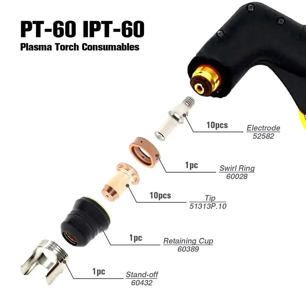 Lanterna De Ponta De Tocha De Corte De Plasma, Tocha De Soldagem, Ponta 1.0mm, 51313 Eletrodo, PT-60, IPT-40, 52582, 23Pcs