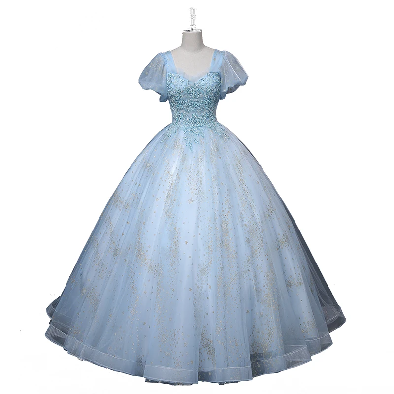 light blue beading rococo ball gown long dress Medieval dress Renaissance gown royal dress Victoria dress