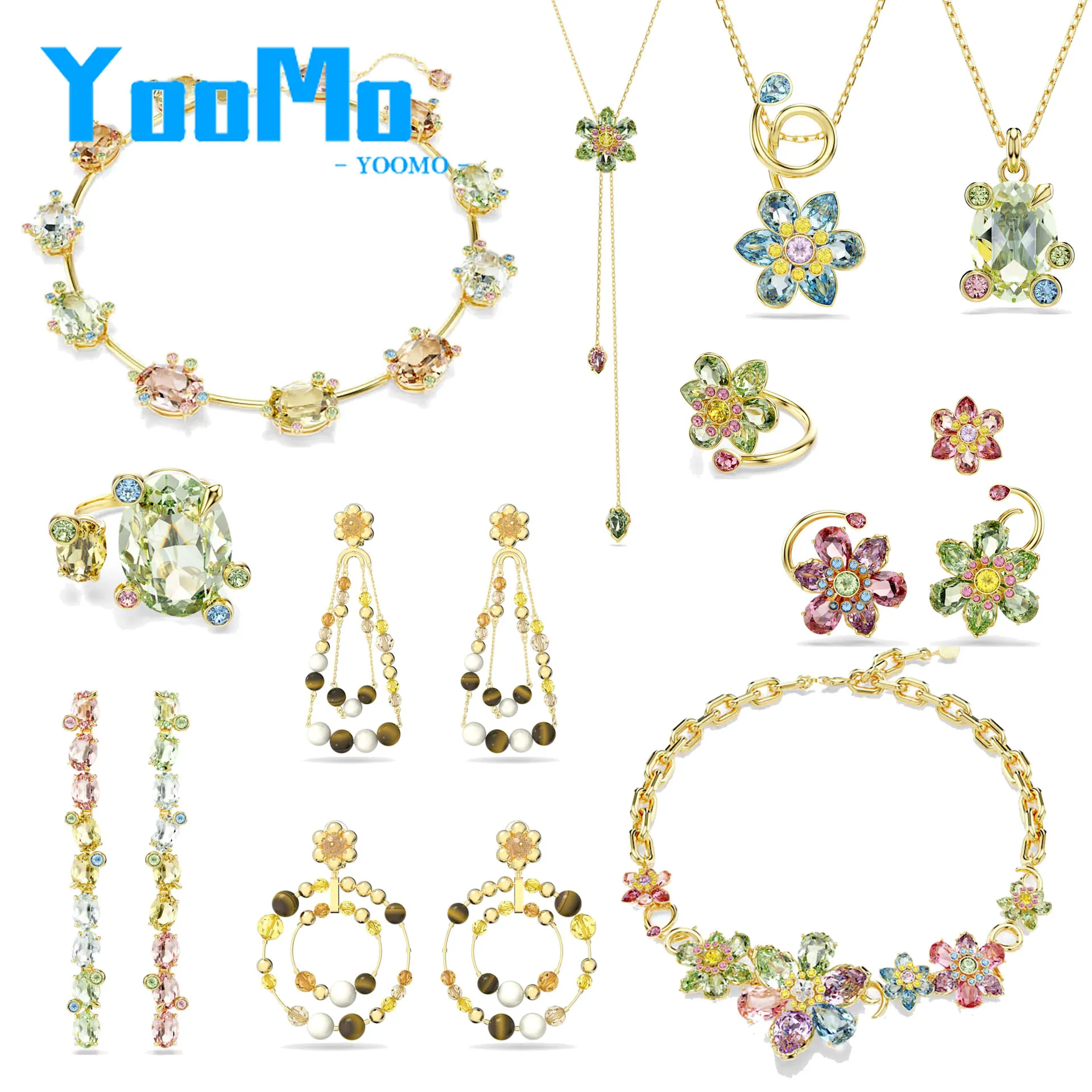 New Necklaces for Women's Flower Bracelets Light Luxury Versatile High-end Earrings Niche Design Jewelry Set