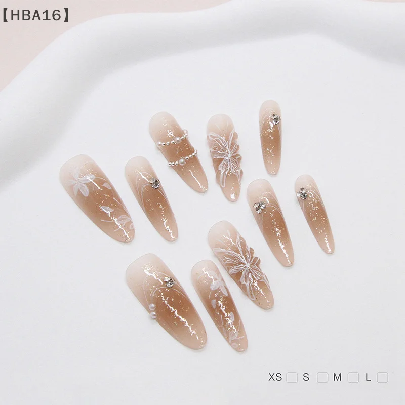 10Pcs Butterfly Press On Nails Gel Reusable Sort By Size Tips Fast Wearable Temperament Style Full Finished False Nails