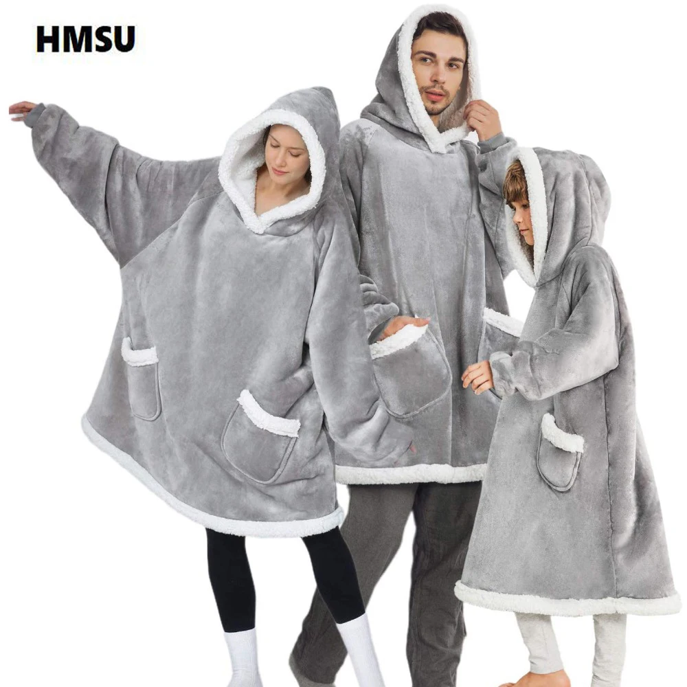 Blanket with Sleeves Women Oversized Winter Hoodie Fleece Warm Hoodies Sweatshirts Giant TV Blanket Women Hoody Robe Couple Men