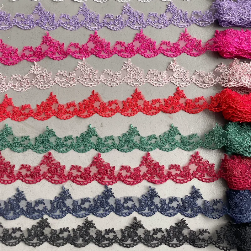 Multi Colored Border Lace Embroidery Fabric, Bride Costume, Evening Dress, Wedding Veil, DIY Sewing Material, RS3246, 5m