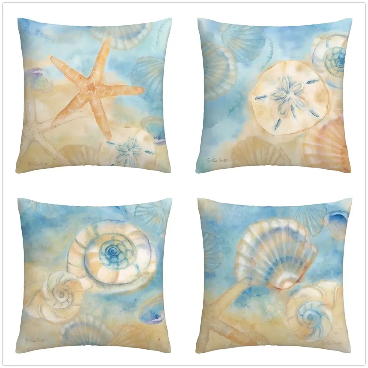 Ink starfish seahorse Plush pillowcase, sofa cushion cover for home improvement, home decoration pillowcase throw pillow case