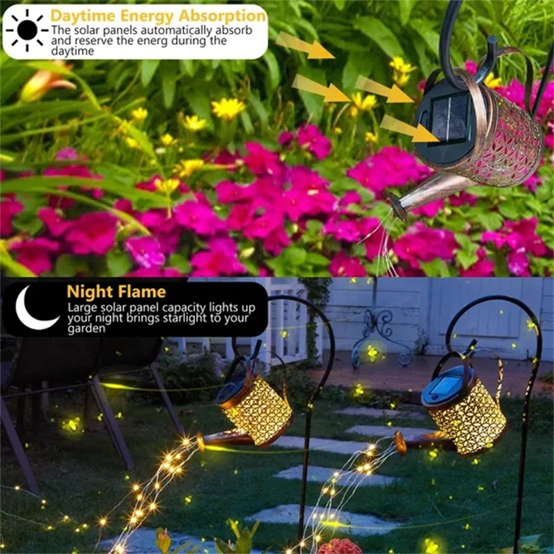 Lámpara de ducha de estrella de hierro forjado hueca, regadera Solar, luz de hadas, decoración de jardín, ducha y luz, decoraciones de patio de