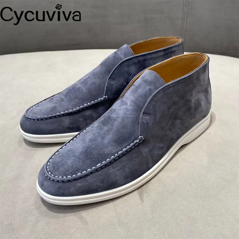 Lover 'S Hoge Top Mannen Loafers Kwaliteit Kidsuede Platte Casual Schoenen Mannen Vrouwen Klassieke Zomer Wandeling Ronde Neus Platte Schoenen Mannen Unisex