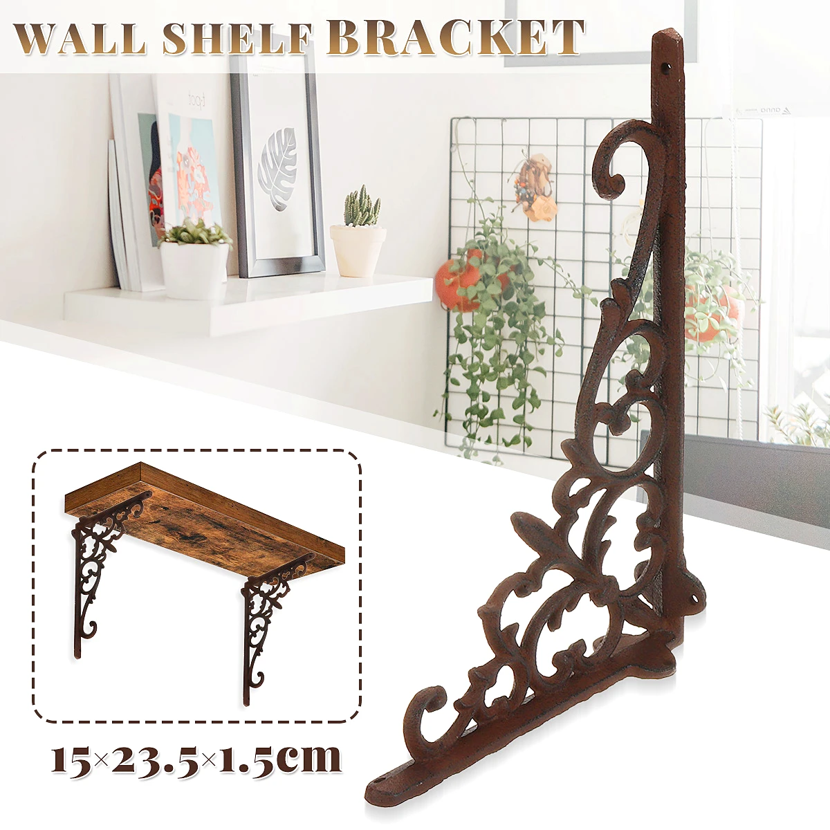 Retro Cast Iron Wall Mounted Shelf Bracket Decorative Garden Heavy Duty Support