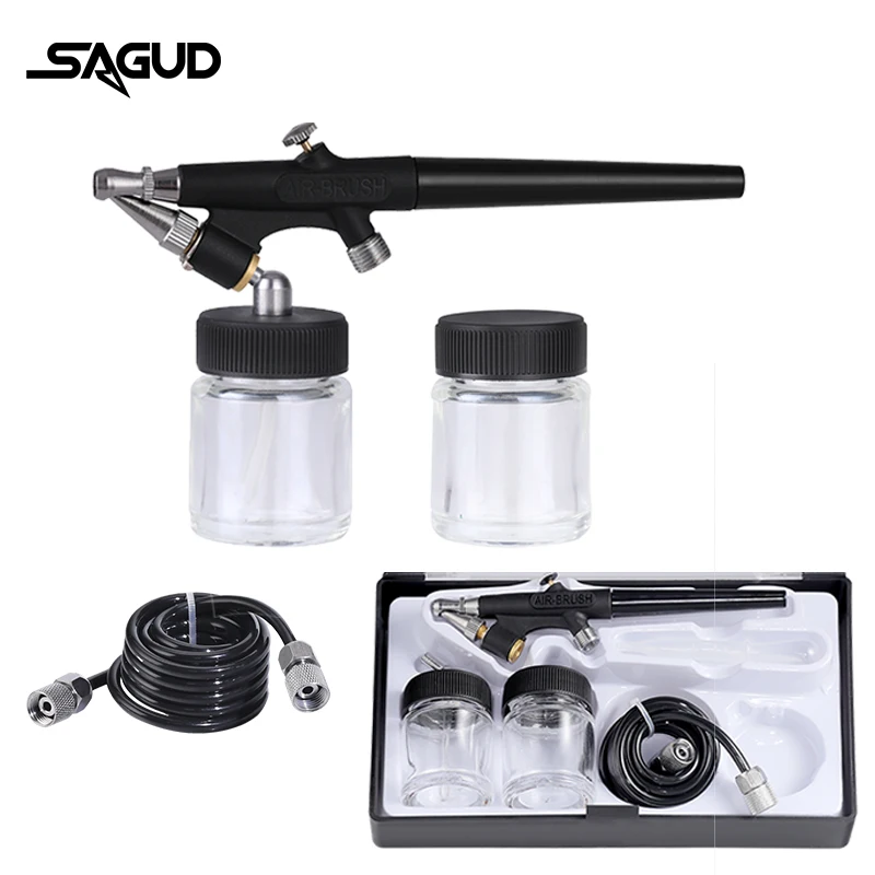 SAGUD 0.8mm Airbrush Set 1/8 Interface With 22cc Spray Cup and Air Hose Parts Suitable for Painting Manicure Model Tattoo Cake