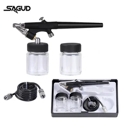 SAGUD 0.8mm Airbrush Set 1/8 Interface With 22cc Spray Cup and Air Hose Parts Suitable for Painting Manicure Model Tattoo Cake