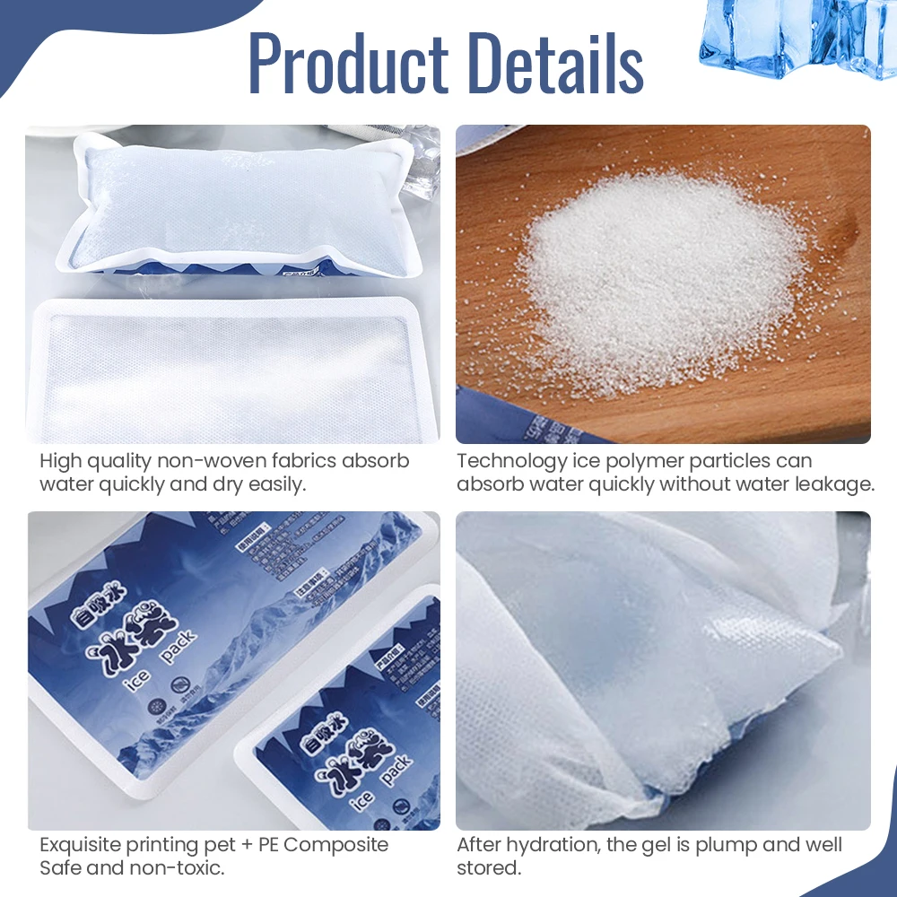 Paquetes de hielo absorbentes, paquetes de hielo autocebantes reutilizables, bebidas comprimidas en frío, Gel de preservación de alimentos refrigerados, paquetes de hielo seco