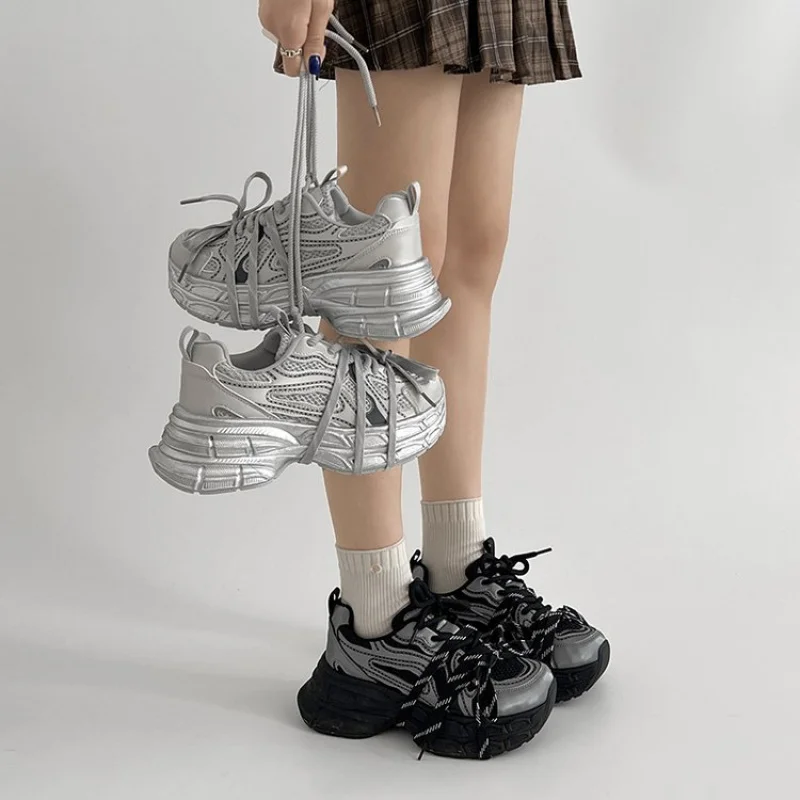 

Женские кроссовки для папы на толстой подошве 6 см с дышащей сеткой. Универсальная повседневная спортивная обувь для бега, увеличивающая рост.