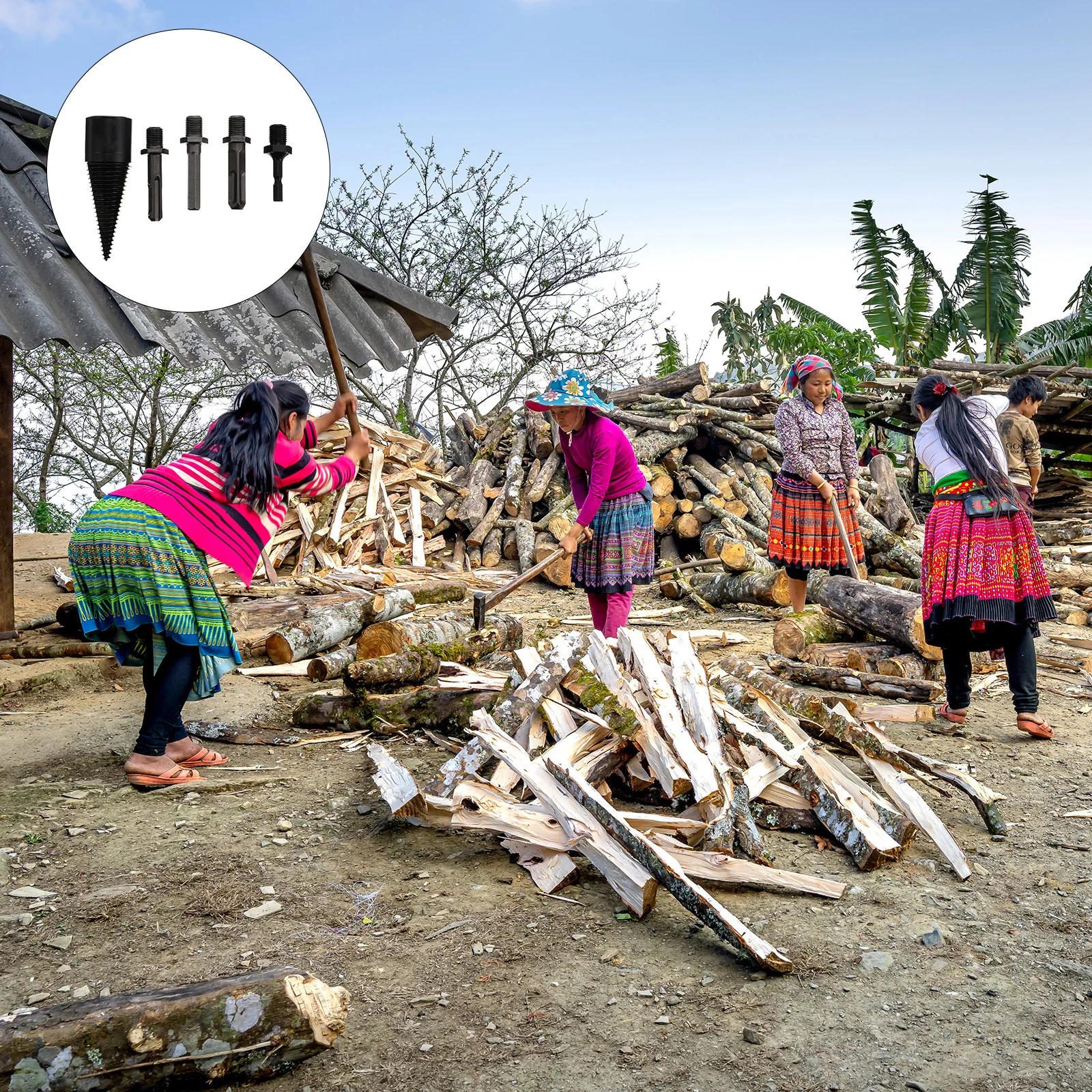 5Pcs Wood Splitting Drill Bit Hardening High Hardness Wear Resistant Durable Firewood Log Splitter Cone Screw Driver