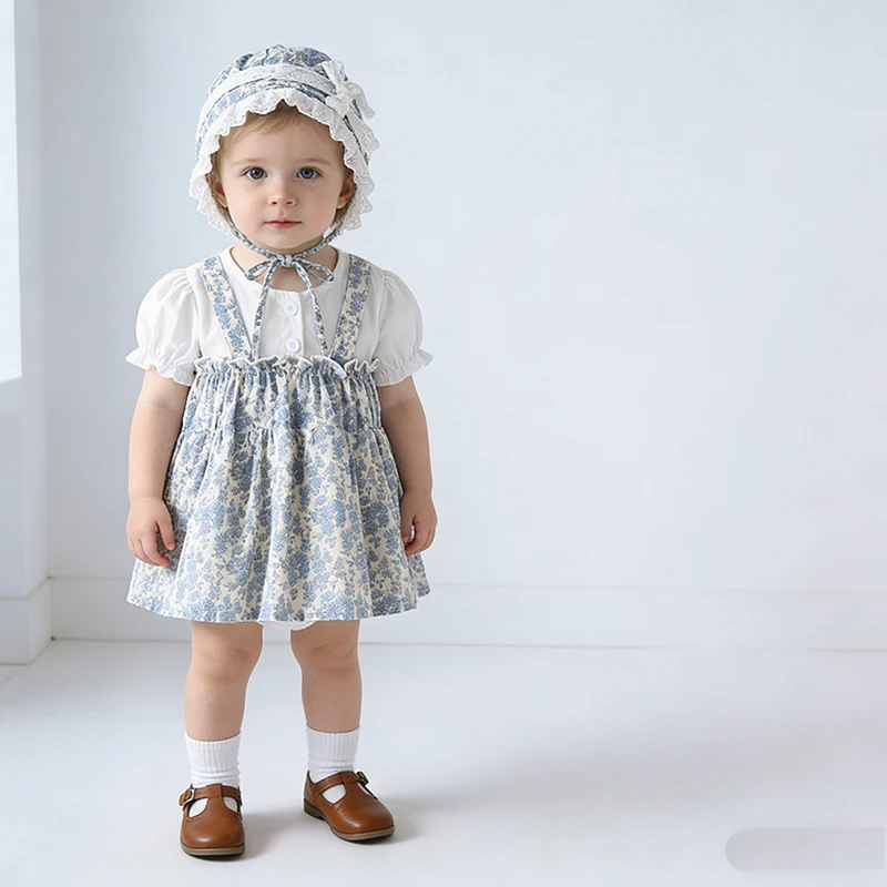 

Новинка 2023 года, летняя одежда для малышей от 0 до 24 месяцев, боди для маленьких девочек + шапка с короткими рукавами, хлопковый костюм для скалолазания в корейском стиле