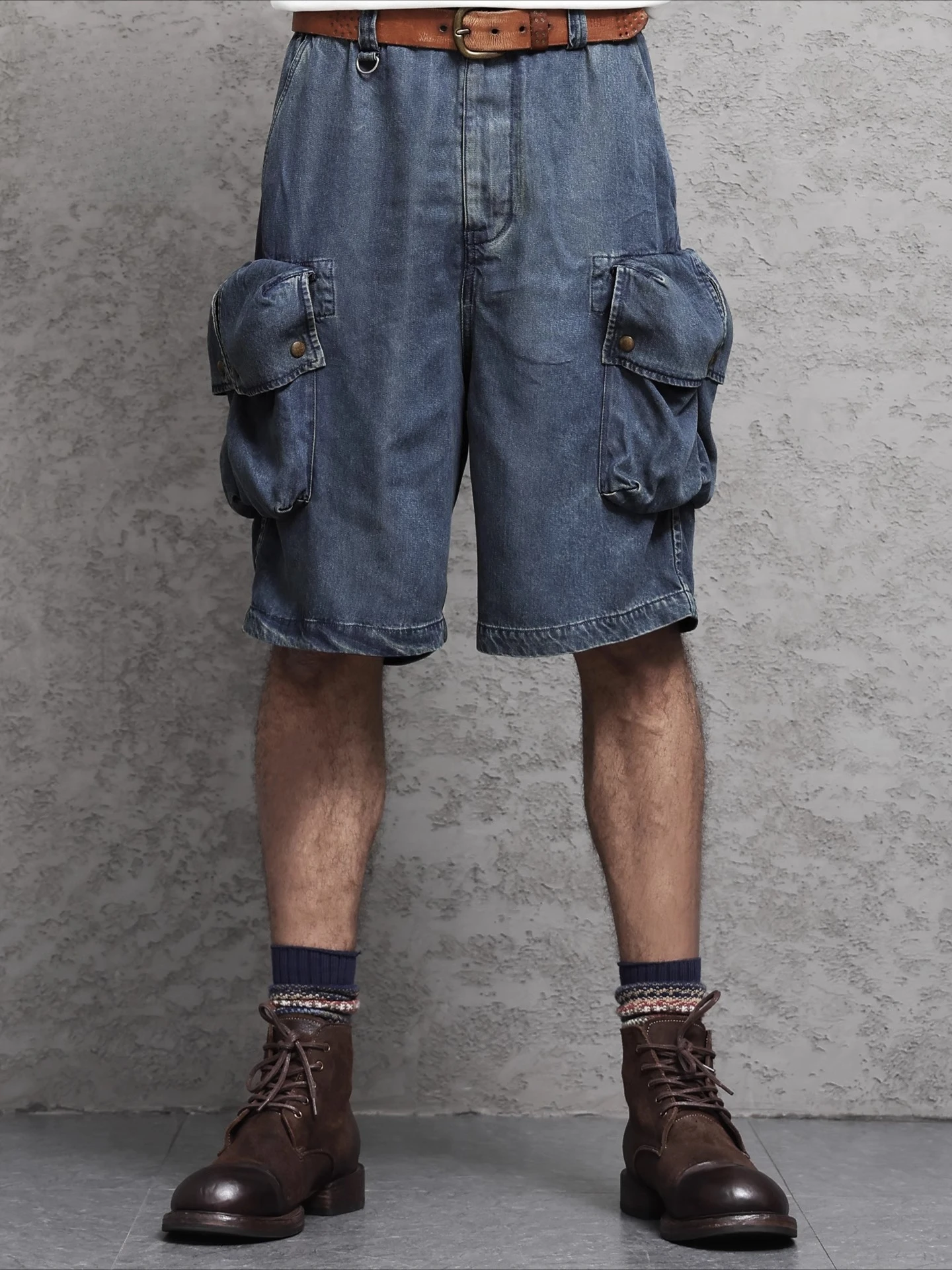 

Retro Tencel Denim Tooling Shorts Men's Summer Multi-pocket Ice Silk Loose Large Size Casual Five-point Pants