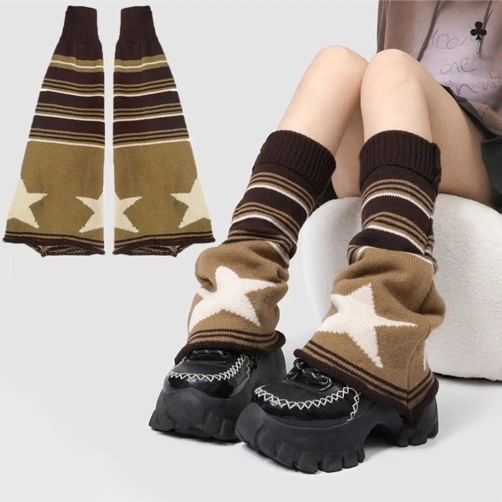 

Harajuku Pink Brown Star Leg Warmers Knitted Keep Warm Gothic Y2K Stockings Boot Cuffs Cover Stockings Hot Girl Accessories