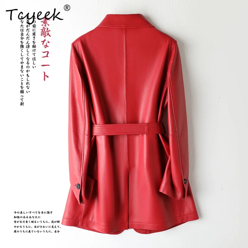 Tcyeek Strato superiore di pelle di pecora Primavera Autunno di media lunghezza Colletto del vestito Giacca da donna in vera pelle alla moda Ж Dönishiжаusus Куртка