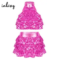 Trajes de baile de Ballet con lentejuelas brillantes para niñas, traje de actuación de baile de Jazz latino moderno, Ropa de baile de salón, faldas superiores cortas