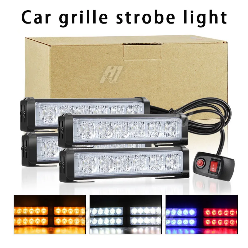 LED Traffic Signal Emergency Warning Flashing Light Police Car Strobe Lights Auto Front Grille Flash Lamp Bar 12 24V