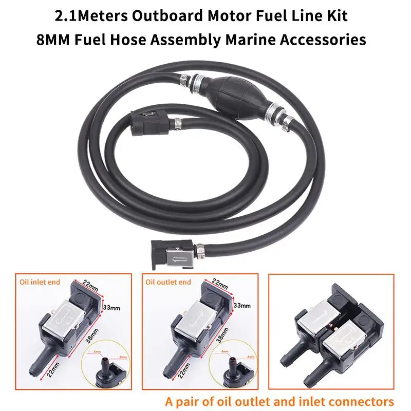 8mm Low Permeation Outboard Fuel Hose Assembly 2.1m Fuel Line Hose Parts For Boat Motor Marine Engine RV Caravan Accessories▪