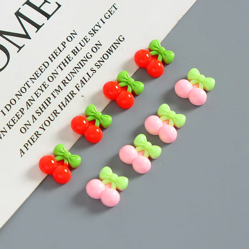 20Pcs Cartoon Red Pink Cherry Resin Accessories DIY Handmade Phone Case Hair Clip Accessories Kawaii Nail Art Decoration Charms