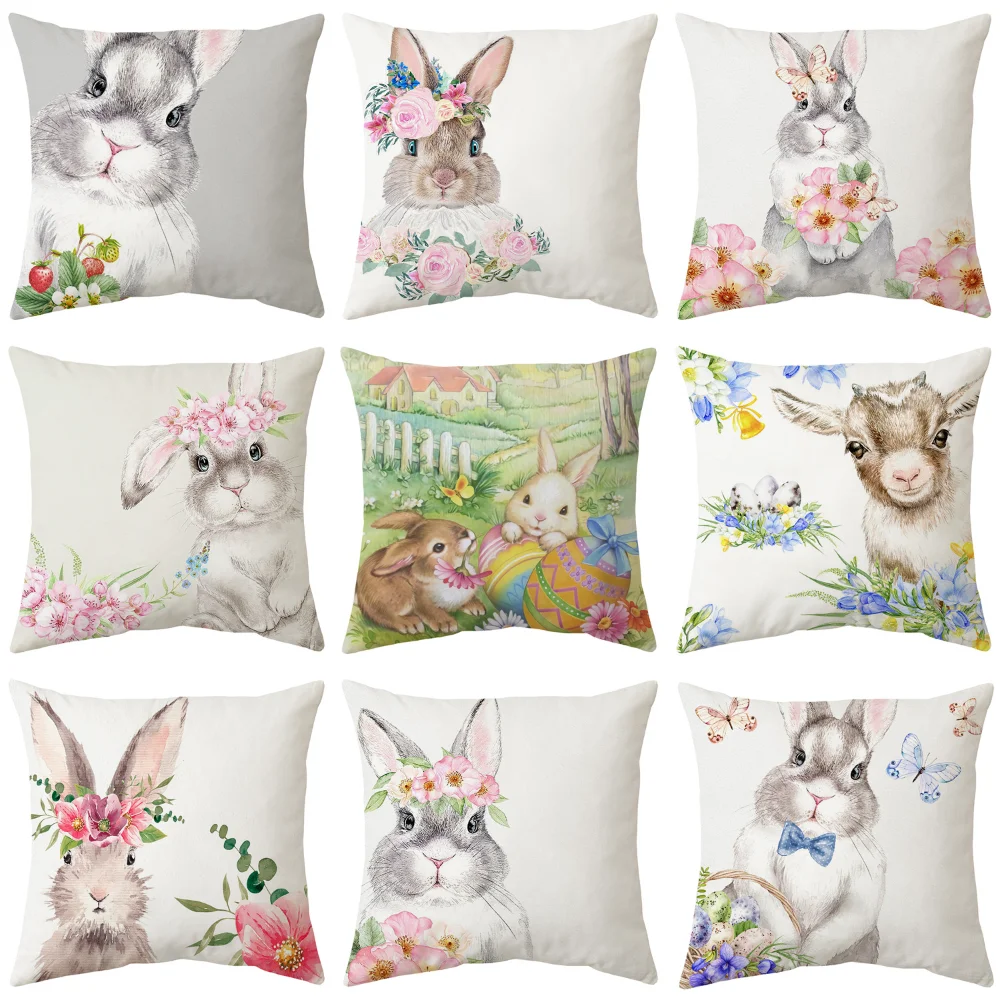 

Cute Rabbit Pillowcase Bunny Pillow Cover Couch Cushion Cover 18x18 Inches Animals Throw Pillowcase Sofa Decoration Cushion Case