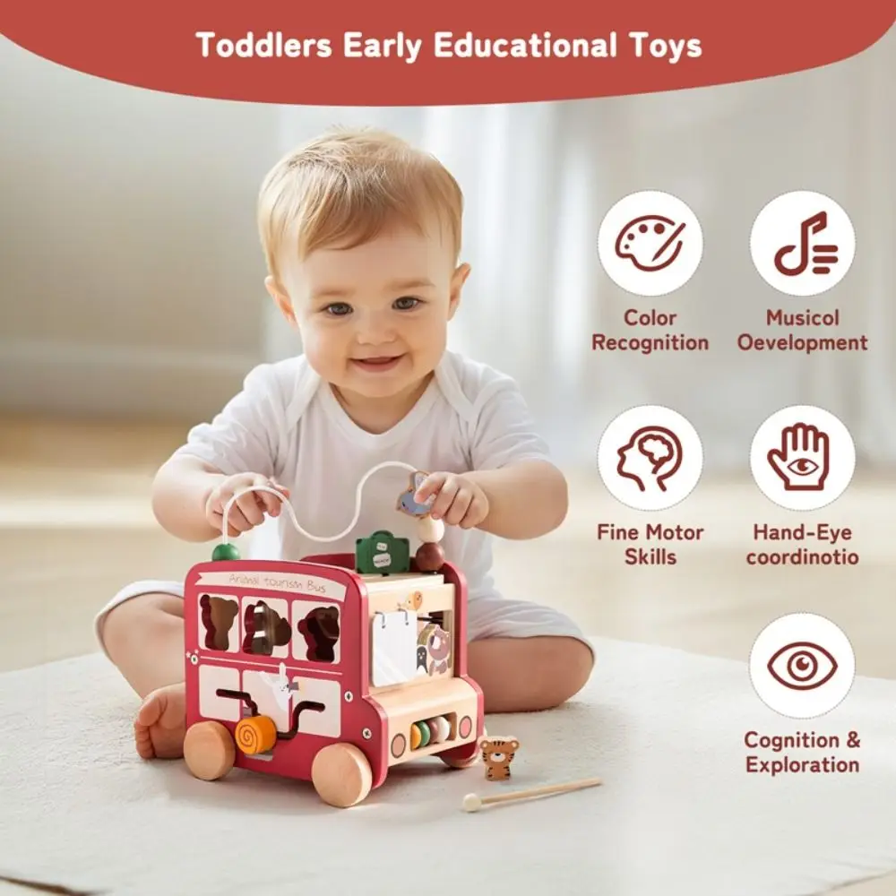 Wooden Early Education Multi-purpose Design Animal Theme Bus Toy Sound Feature Educational Toy Logical Thinking Toy Gifts