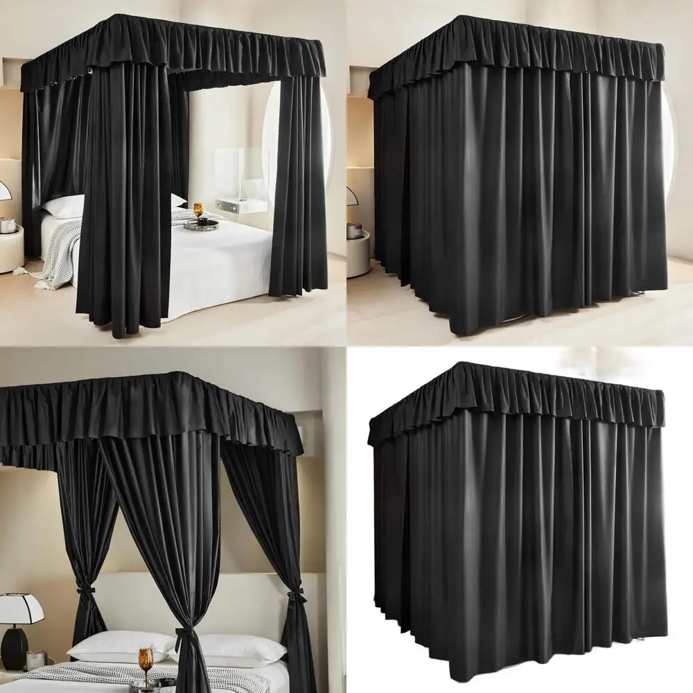 

Elegant Black Queen Bed Canopy with Thickened Fabric for Adult & Girls' Bedrooms - Light and Windproof