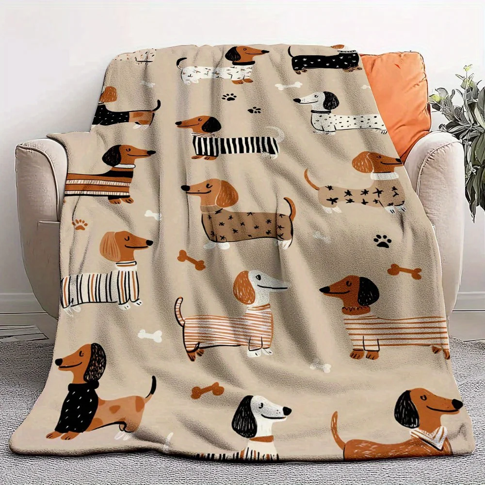 Customize 1 Dachshund Print Flannel Blanket - Brown, Black, and White Comfortable Dog Pattern for Home or Travel, Suitable for A