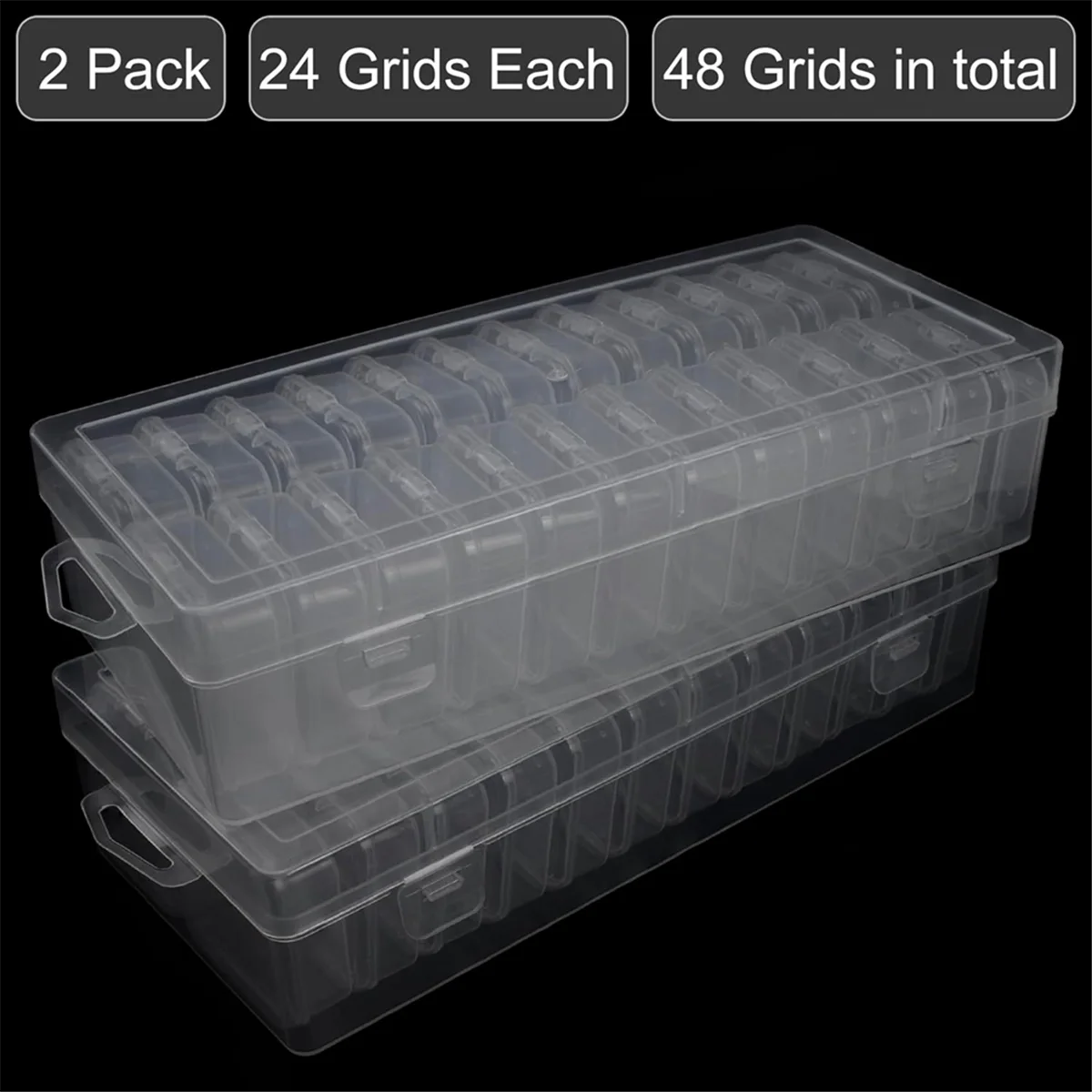 X16A Hot Bead Storage Containers, 48 Small Clear Plastic Bead Organizer Box with Hinged Lid, Craft Organizers and Storage 2 Sets