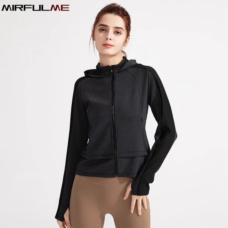 

Women Sport Jackets Zipper Yoga Coat Gym Workout Hoodies Oversized Running Sweatshirt Long Sleeve Thumb Hole Fitness Hooded Tops