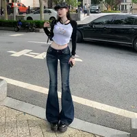 American Retro Low Waist Bell Bottom Jeans Women's Elastic Slim Fit Flared Pants Fall Winter New Style Sexy Girl Denim Skinnies
