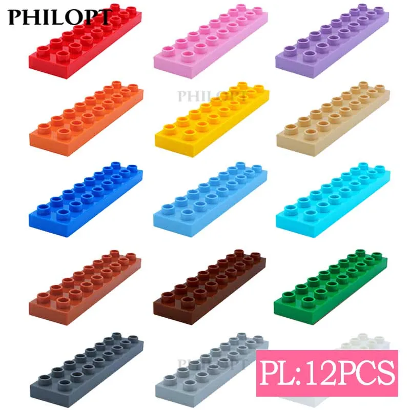 12pcs Big Size Building Block Thin 2X8 Compatible Large Brick Children Kid DIY Assembly Educational Creative All BrandsToy Gifts