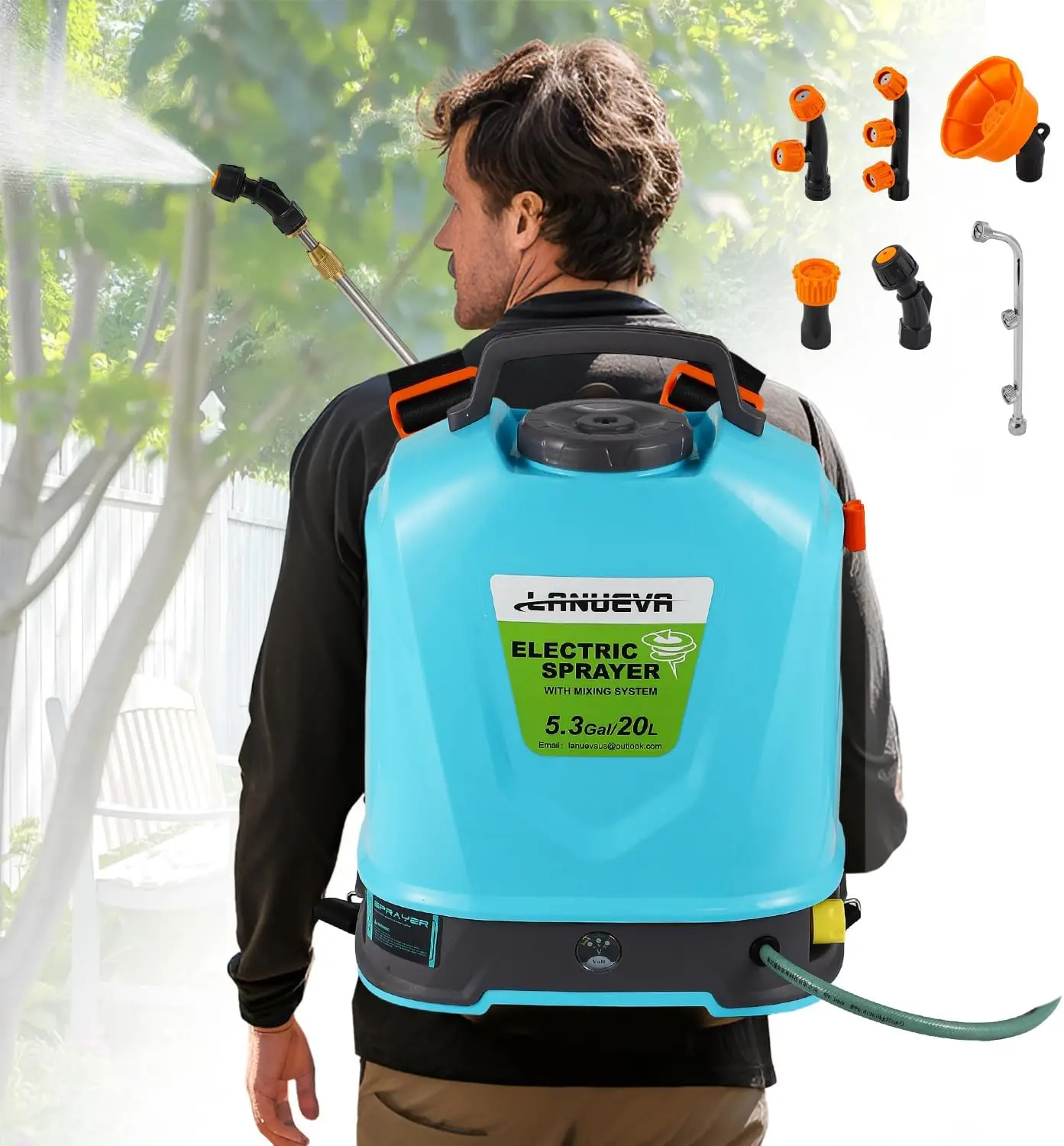 

Battery Powered Sprayer 20l Gallon Mixing System Adjustable Electric Backpack Sprayer Six Mist Nozzles Telescopic Wand Weed Spra