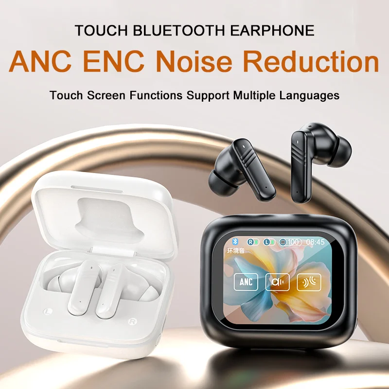 Touch Screen Bluetooth Earphone Multiple Functions ANC Noise Reduction Phone Calling ENC Light Weight Portable Fashion Headset