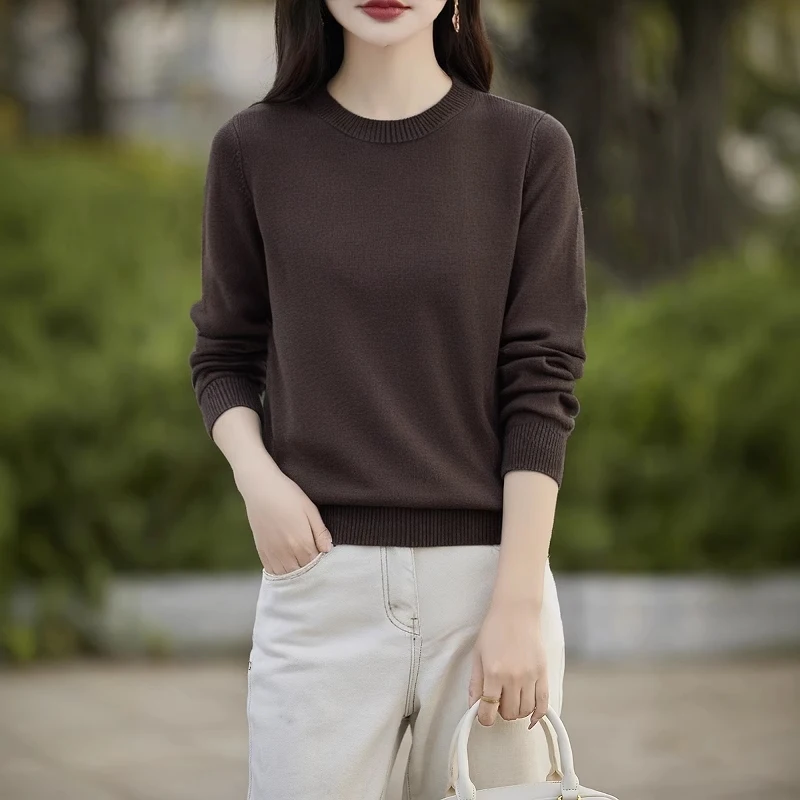 New products iIn 2024.  100% Pure Cotton Long Sleeved Knitted Shirt, Slimming Off.  Women's Round Neck Pullover Sweater