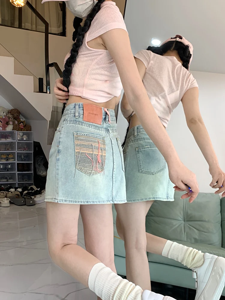 하이웨이스트 A라인 스커트 여성 데님 스커트 슬림 디자인 얇은 원단 오트 스커트 한국 스타일 버튼 지퍼 디테일