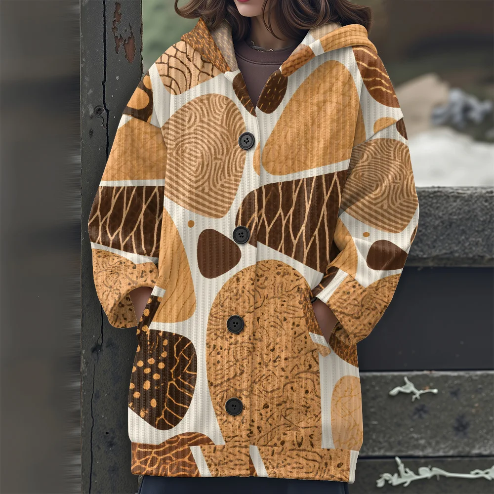 مجردة الهندسة سترة طويلة كتل الألوان الهندسية معطف بقلنسوة 2025 المرأة الجديدة سترة بأكمام طويلة سترة غير رسمية #4