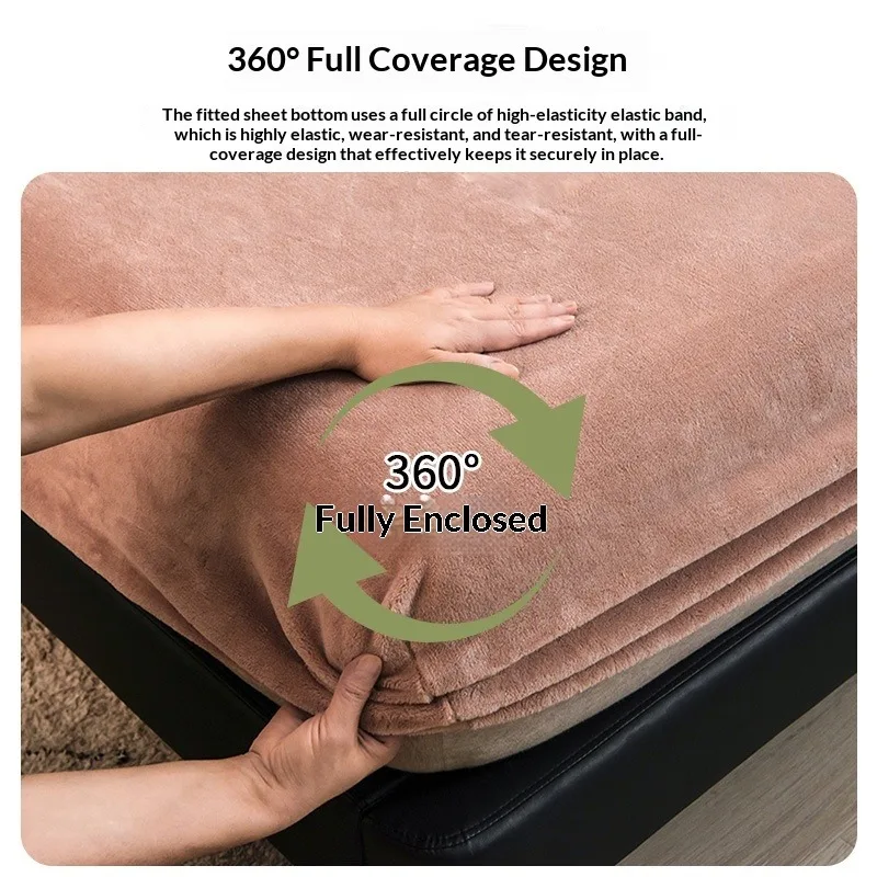 Thickened Warm Bed Sheet Milk Velvet Coral Velvet Fitted Sheet Deep Pocket 5-23cm Elastic Mattress Cover For Autumn Winter Use