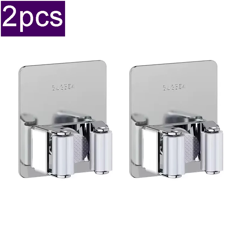 Mopp-Clip-Halter aus Edelstahl 304, für Badezimmer, stanzfrei, Mopp, Besen, Pinsel, Hängeregal, starker klebriger Haken, Wand-Organizer, Regal