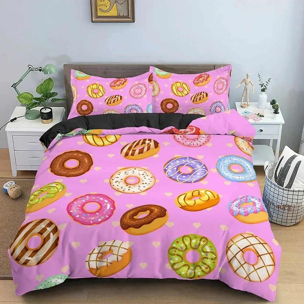 Donut Print Bedding Set For Bedroom Duvet Cover Comforter Covers Single Double King Size Quilt Cover With Pillowcase