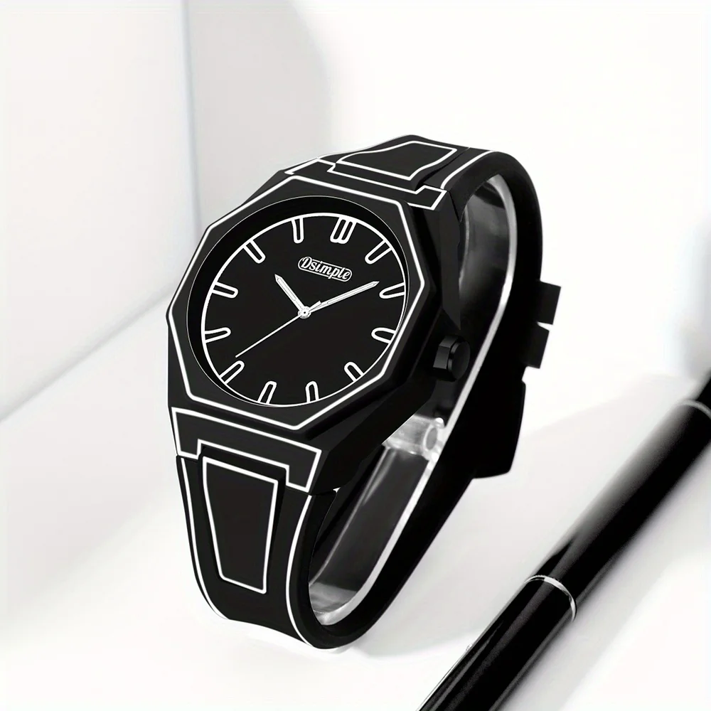 Relógio de pulso de quartzo estilo formal – Mostrador redondo, unidade eletrônica, pulseira de silicone, unissex, presentes de feriado (caixa de presente não incluída)