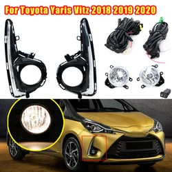 For Toyota Yaris Vitz 2018 2019 2020 Car Fog Lamp DRL Daytime Running Light Fog Light Frame Cover White Chrome Trim
