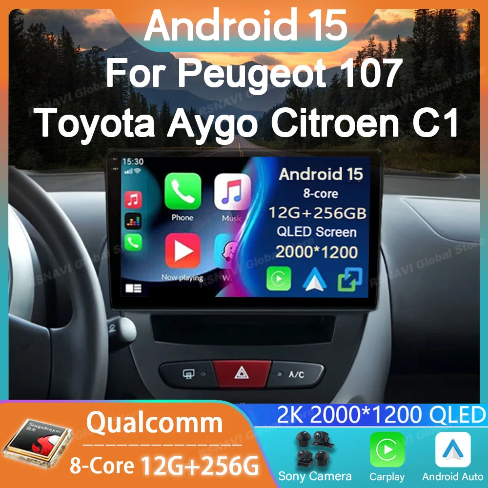 

Car Radio Android 15 For Peugeot 107 Toyota Aygo Citroen C1 2005-2014 GPS Carplay Multimedia Stereo Auto Audio Player Navigation