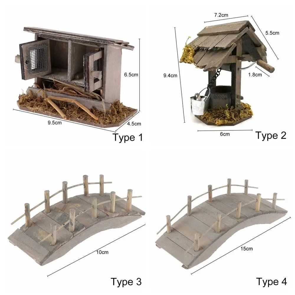 Escala 1:12, decoración para casa de muñecas de jardín de hadas, accesorios para muñecas, modelo de escena al aire libre, gallinero en miniatura, puente de arco de madera