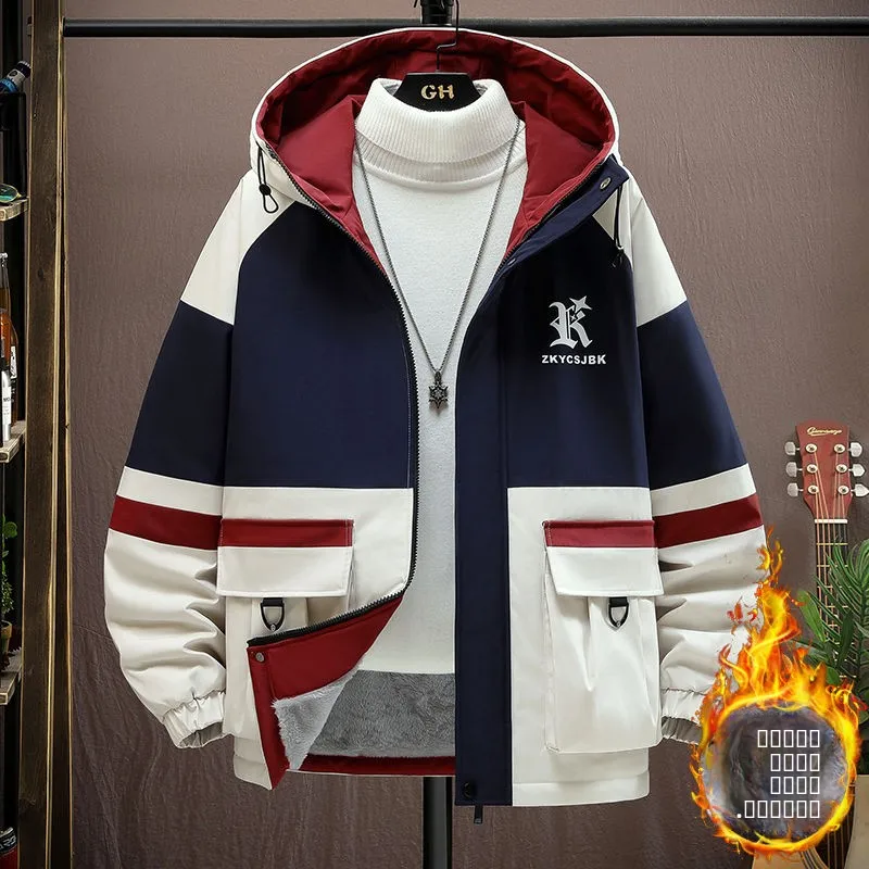 

Thiened Fce Autumn Winter Men's Jaet Youth Splicing Workwear Sle Cleanfit PU Fabric Winter Inner Wear Thin Model